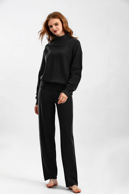 2+Solid Color High Collar Knit Sets