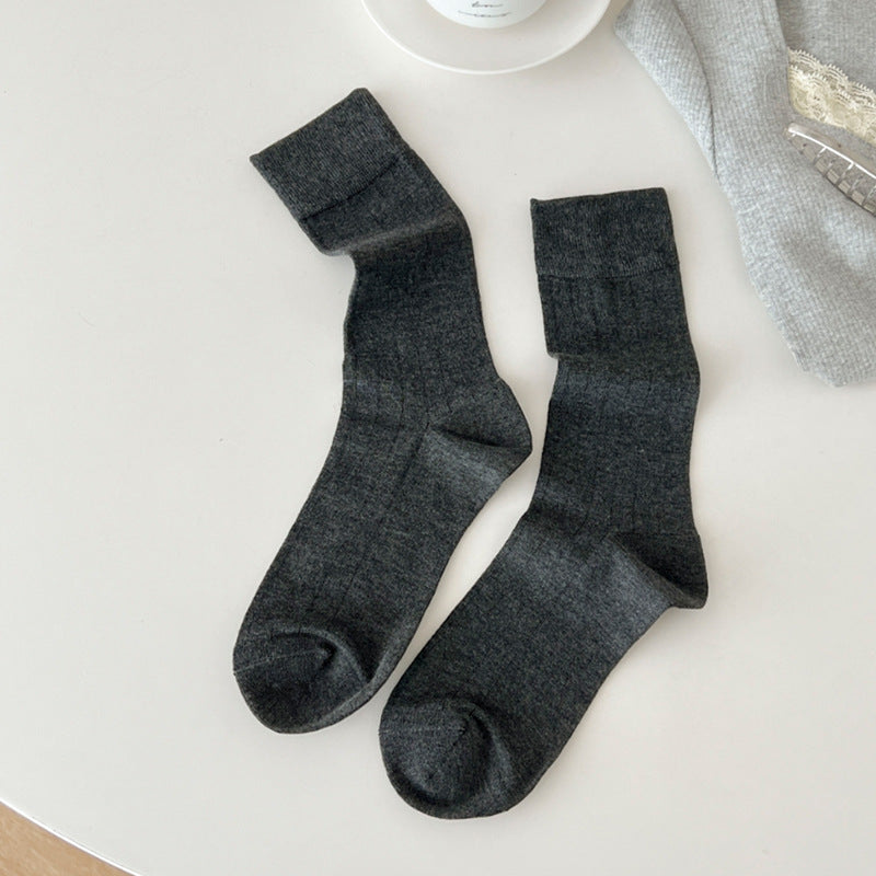 Solid Color Ribbed Simple Thin Socks