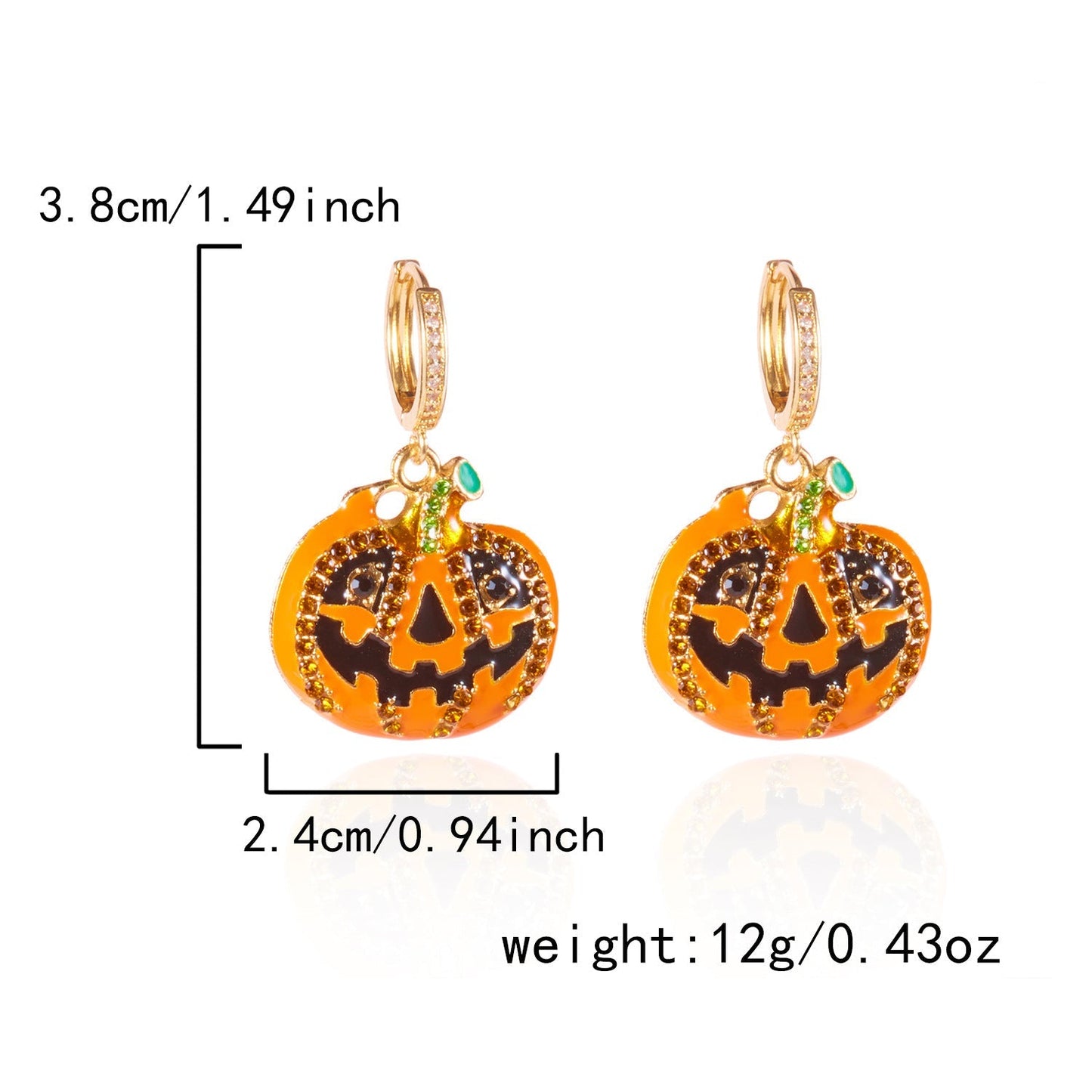 Halloween Enamel Pumpkin Rhinestone Hoop Earrings