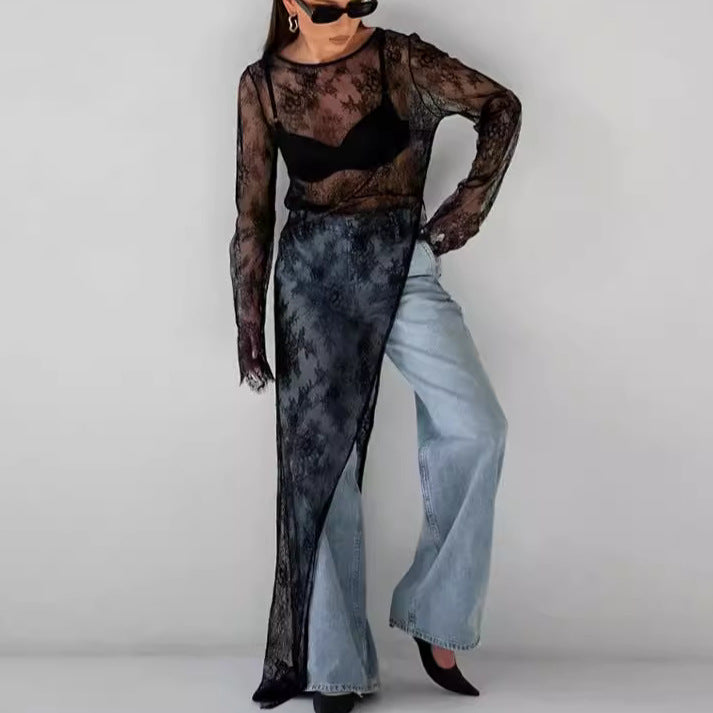 Lace See Through Side Split Long Dress