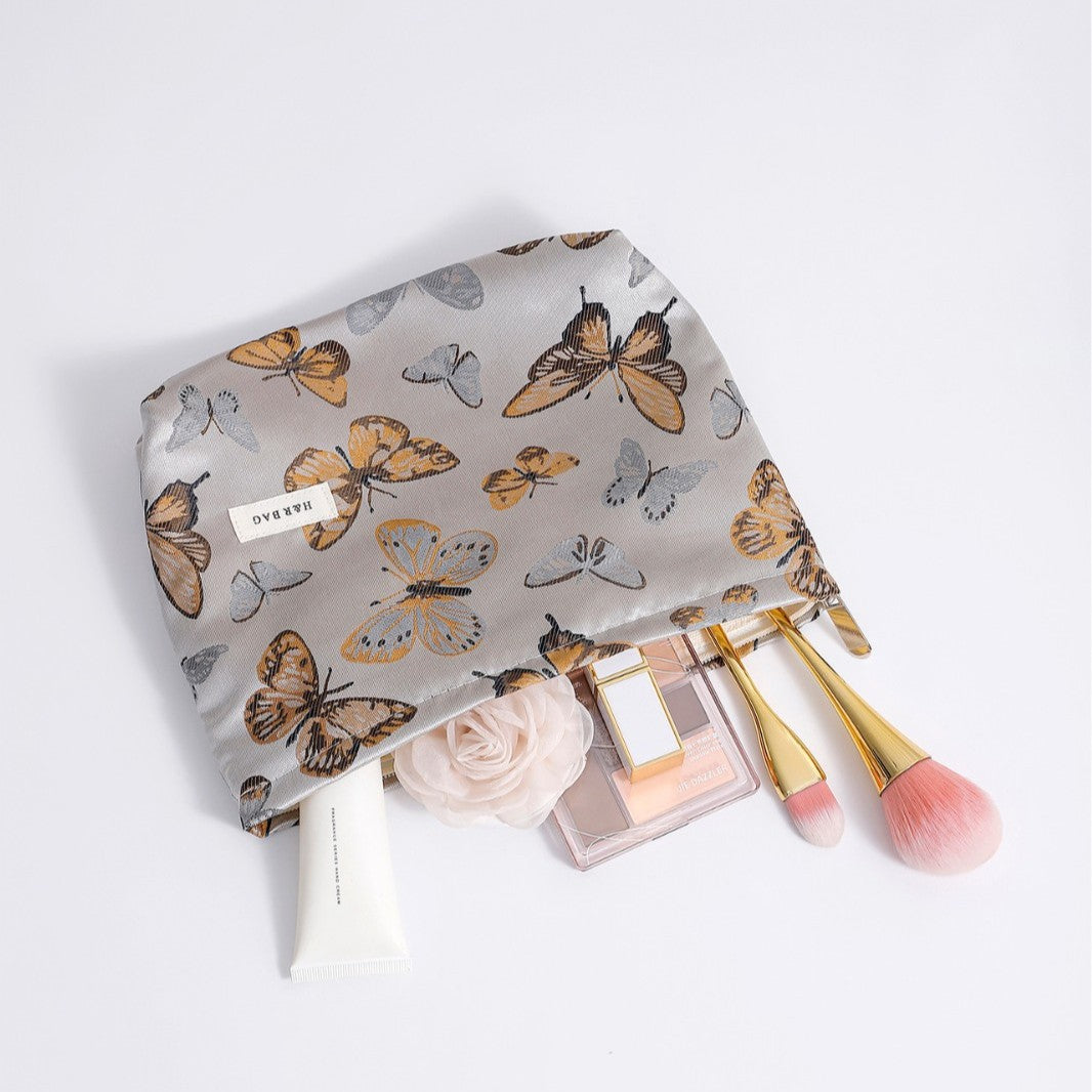 Vintage Butterfly Print Portable Makeup Bag