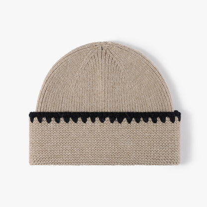 Minimalist Textured Cuffed Contrast Trim Knit Beanie