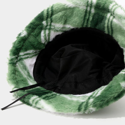 Color Block Plaid Soft Fleece Bucket Hat