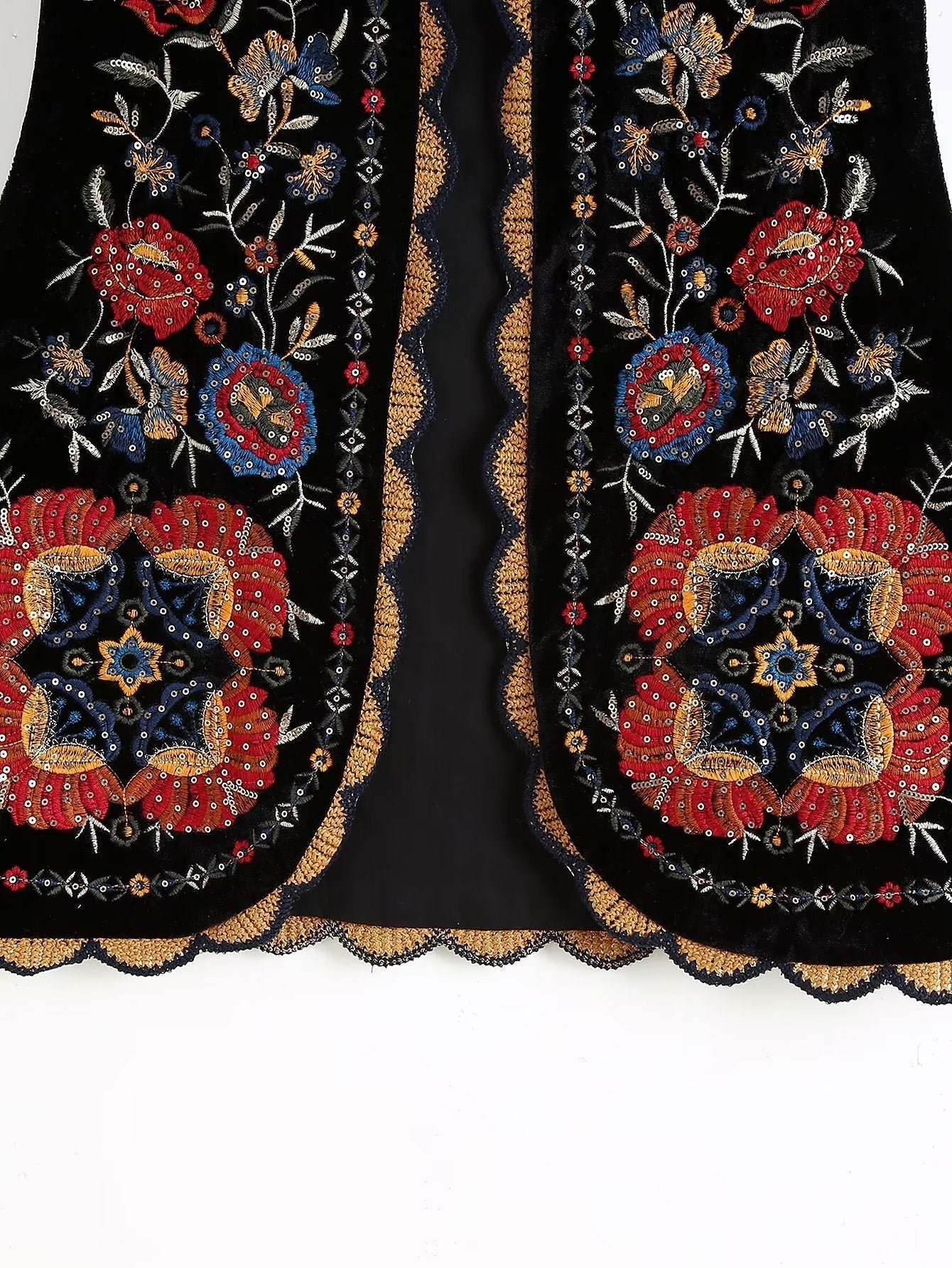 Vintage Flower Embroideries Open Front Vest