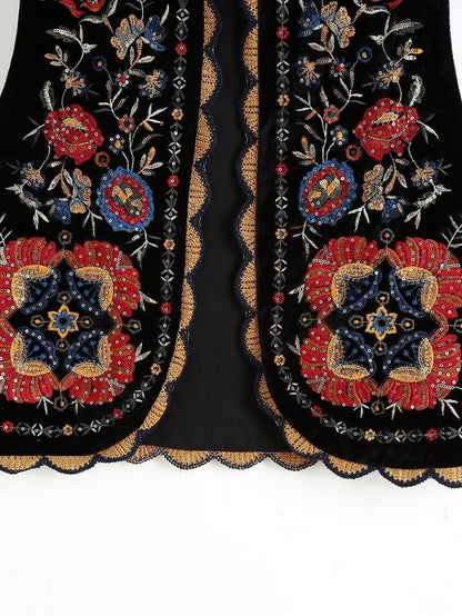Vintage Flower Embroideries Open Front Vest
