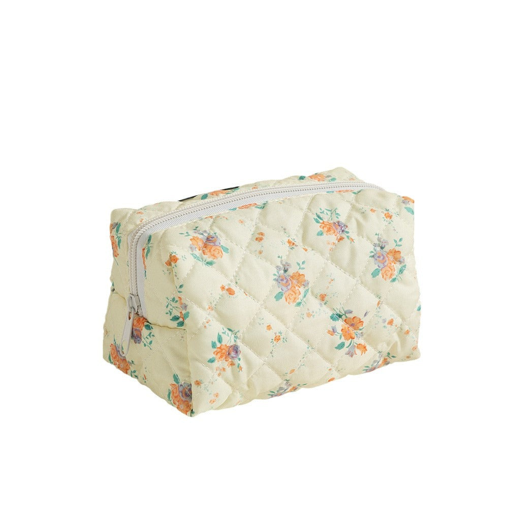 Floral Print Square Quilted Makeup Bag