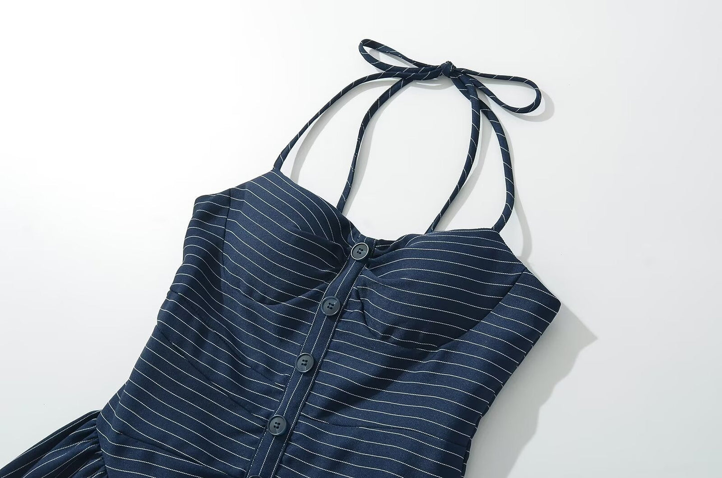 Simple Striped Halter Tie Back Mini Dresses