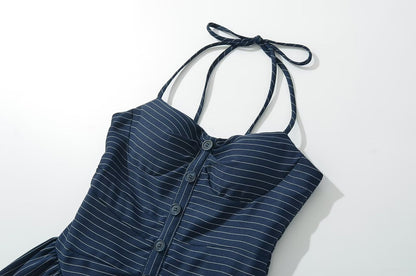 Simple Striped Halter Tie Back Mini Dresses