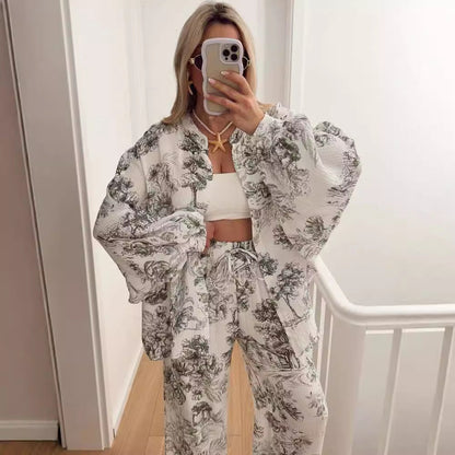 Casual Print Shirt Loose Pants Sets