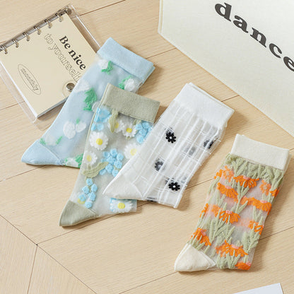 Flower Transparent Mesh Thin Socks