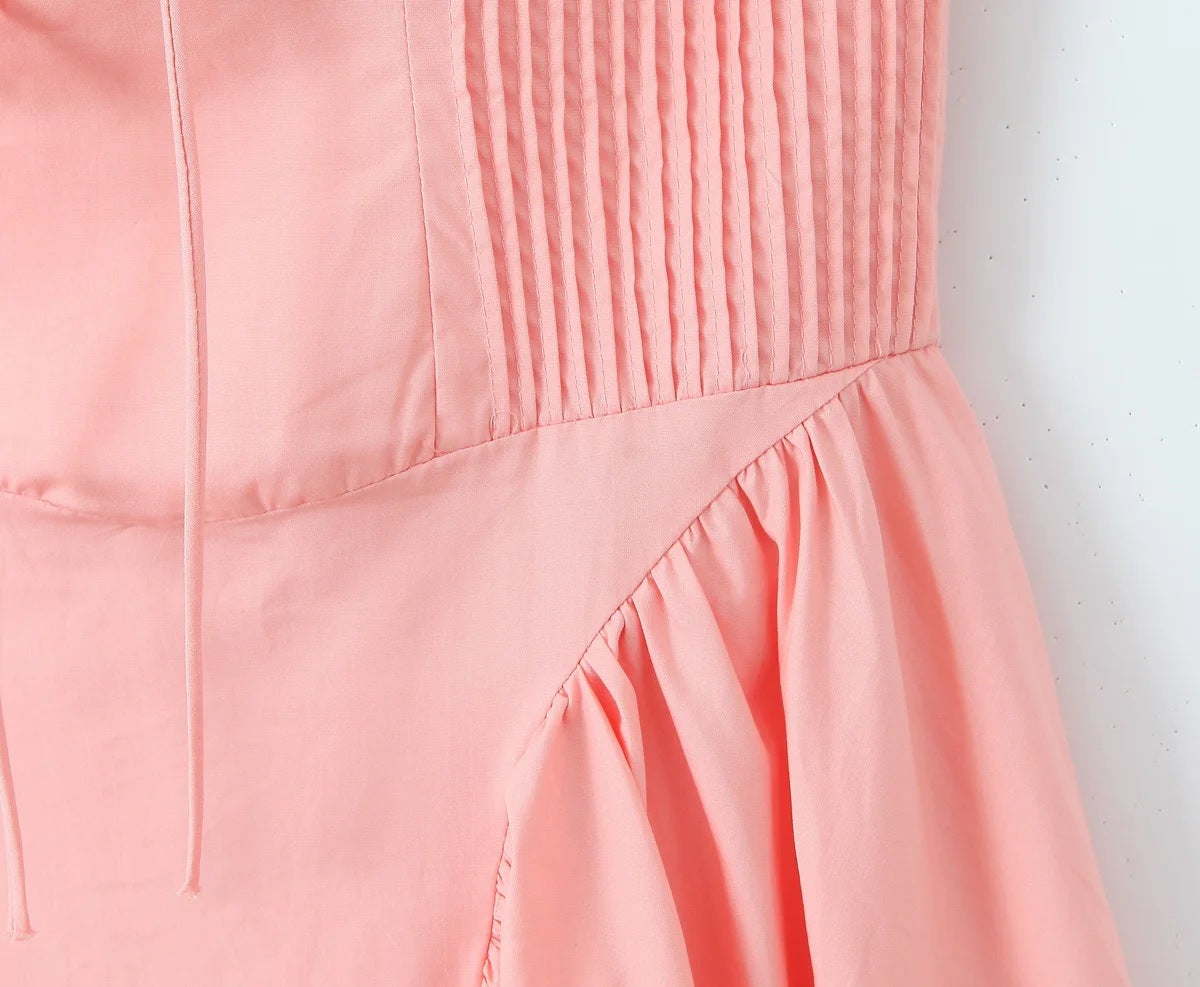 Casual Solid Color Pleated Halte Maxi Dress