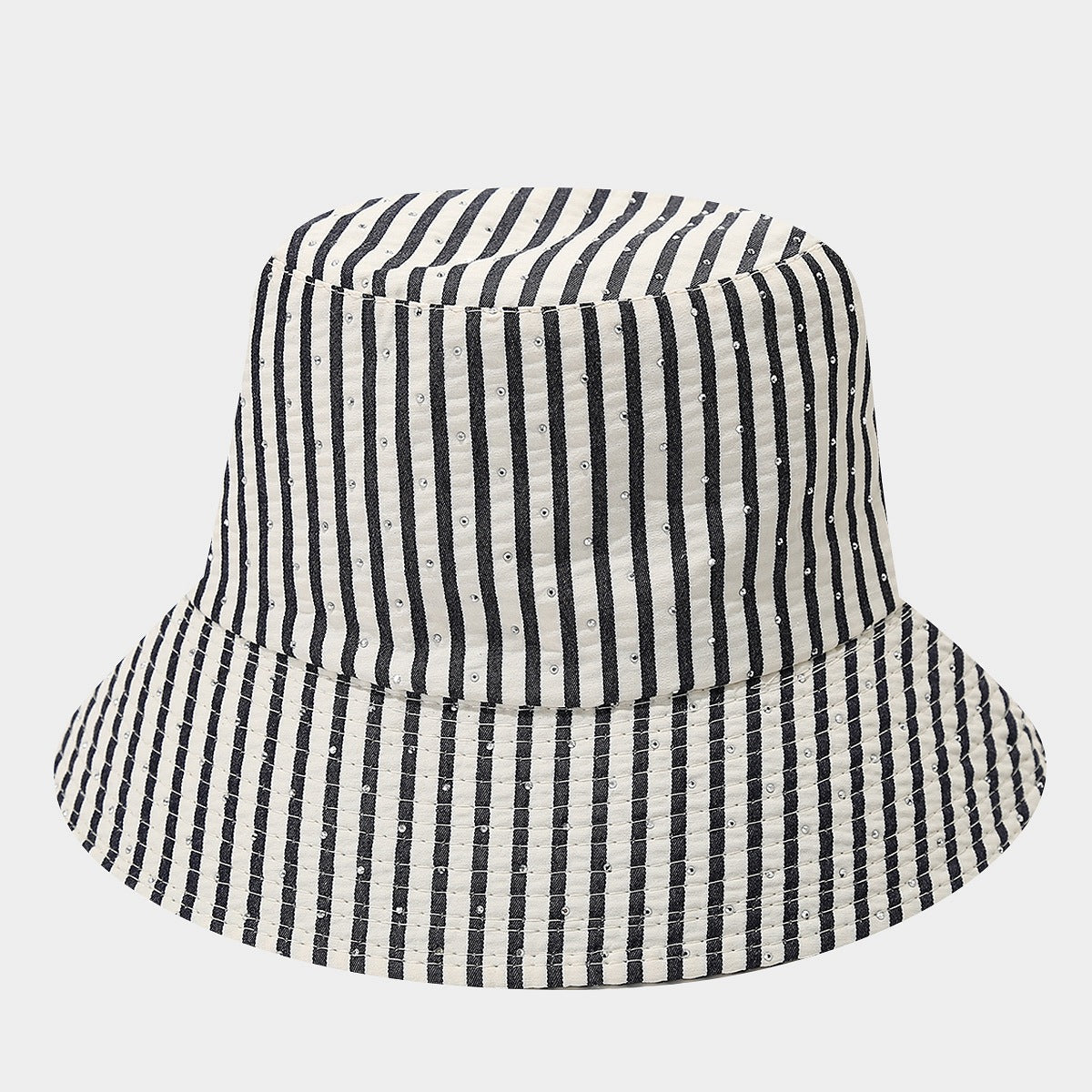 Trendy Striped Rhinestone Bucket Hat