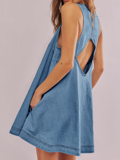 Denim Round Neck Sleeveless Mini Dress