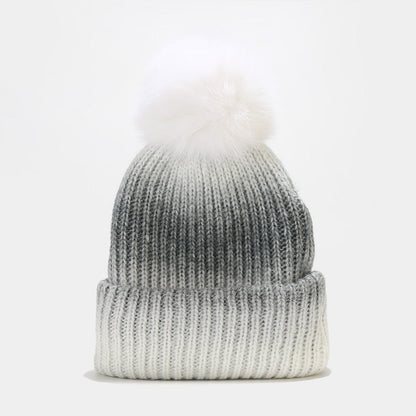 Gradient Contrast Color Cute Knit Pom Beanie