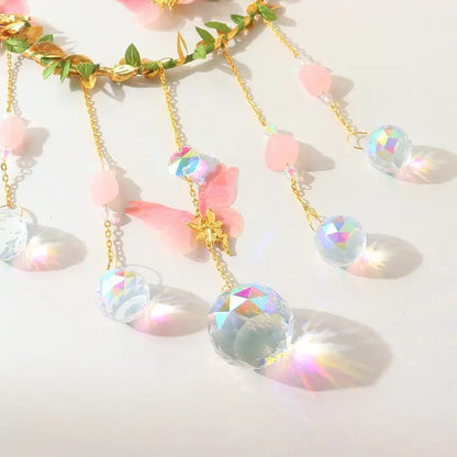 Leaves Butterfly Moon Crystal Suncatcher