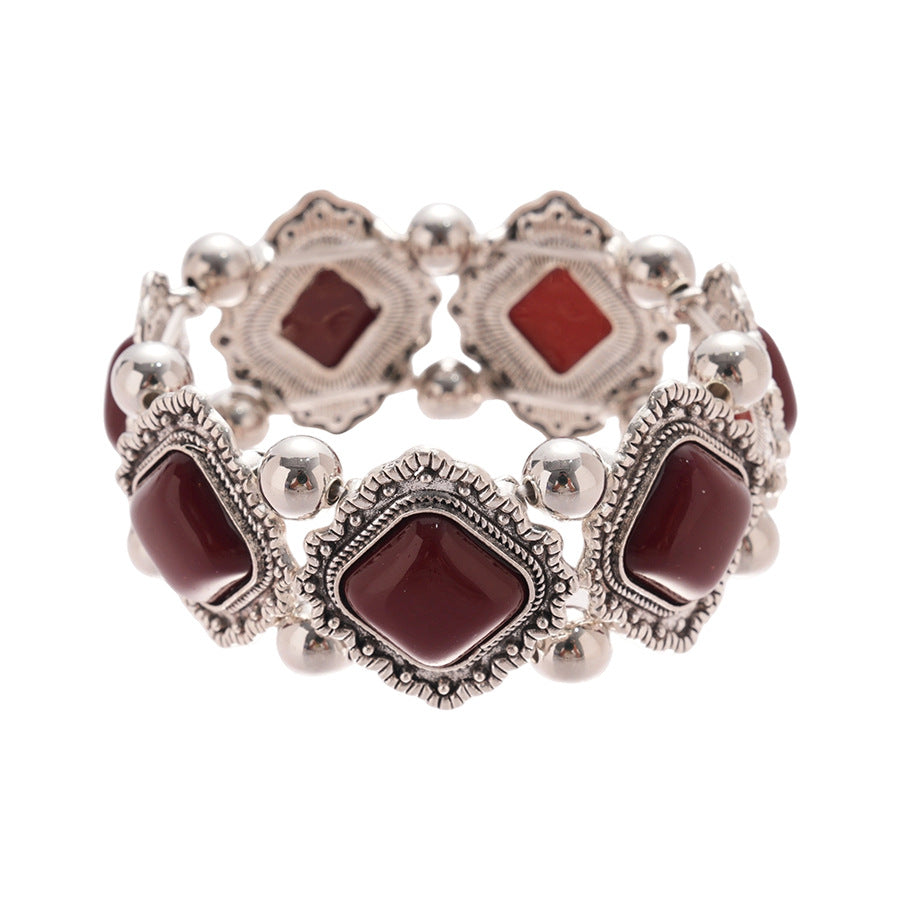 Diamond-Shaped Beaded Bangle Stretch Bracelet