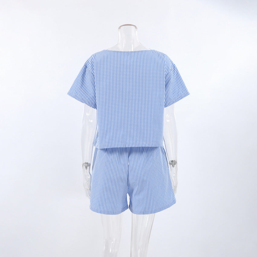 Plaid String Tie Homewear Sets