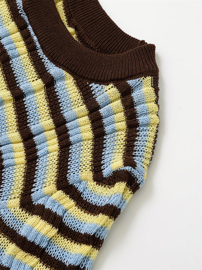 Casual Solid Color Crew Neck Striped Top