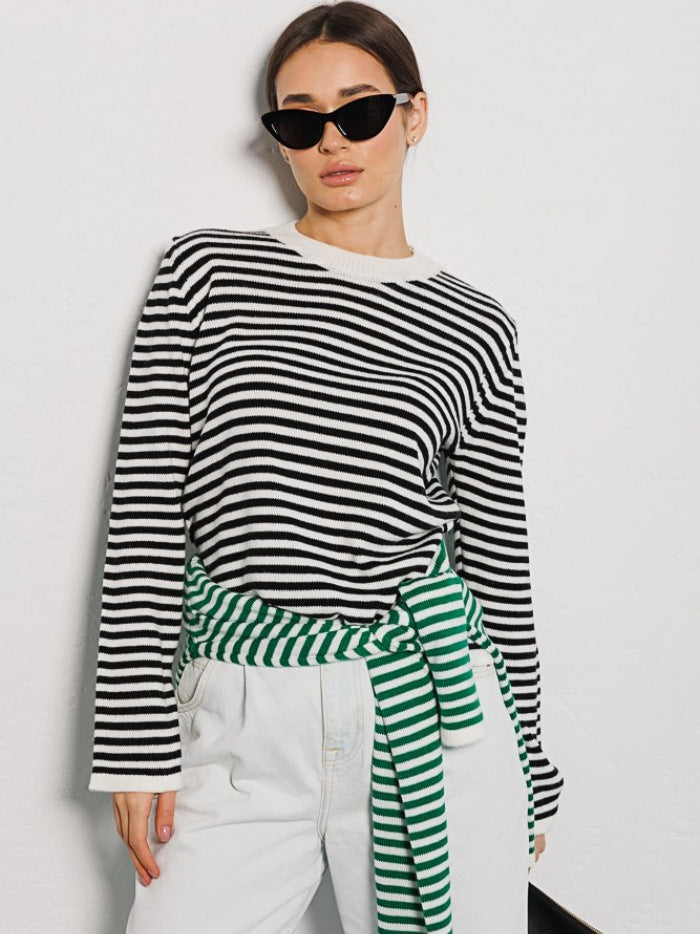 Stripe Contrast Color Knit Tops