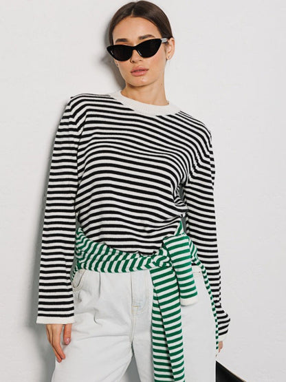 Stripe Contrast Color Knit Tops