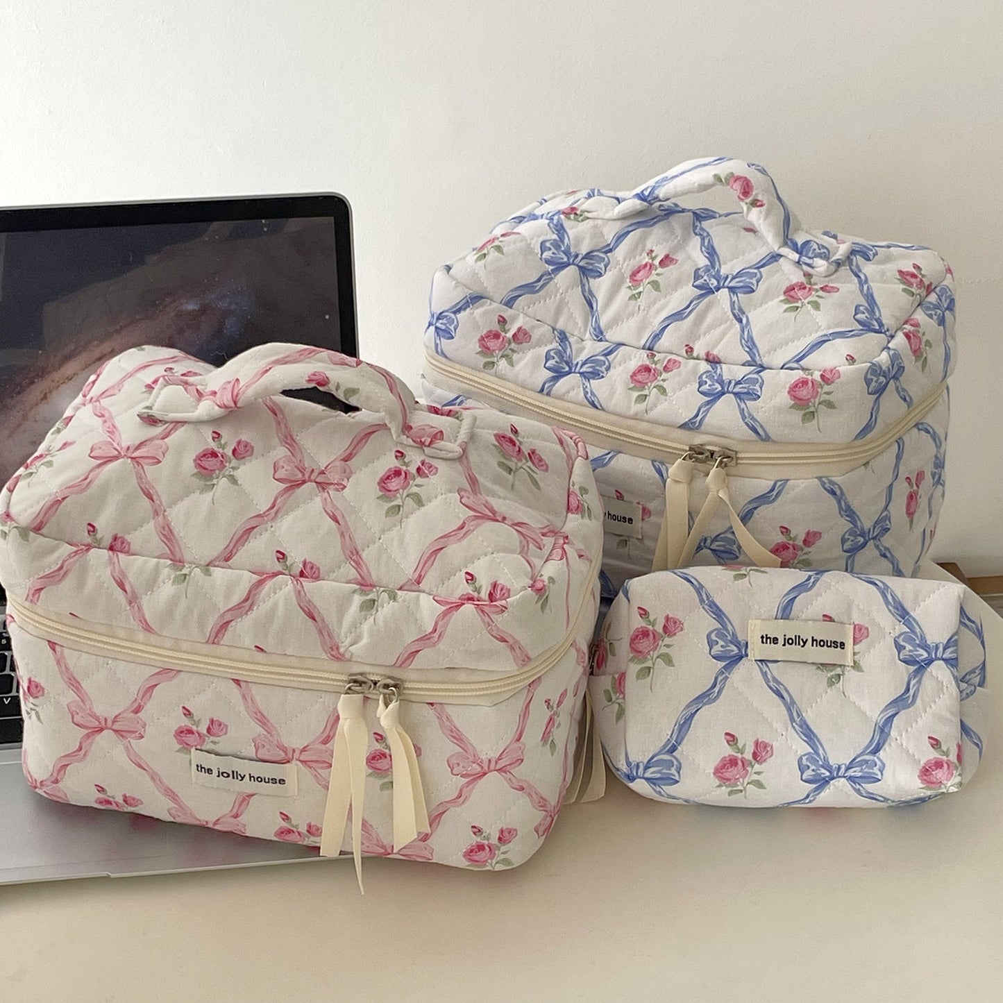 Bow Print Soft Portable Sweet Make Up Bag