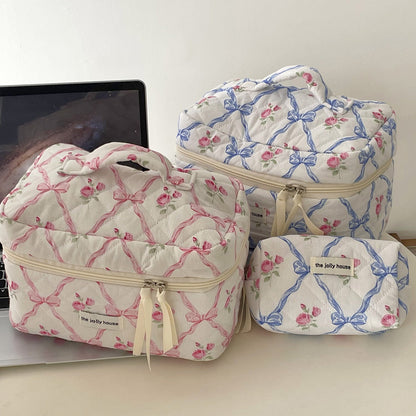 Bow Print Soft Portable Sweet Make Up Bag