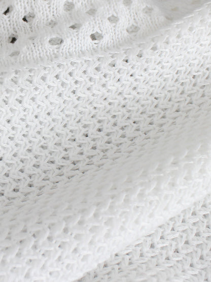 Solid Color Hollow Out Knitted Midi Dress