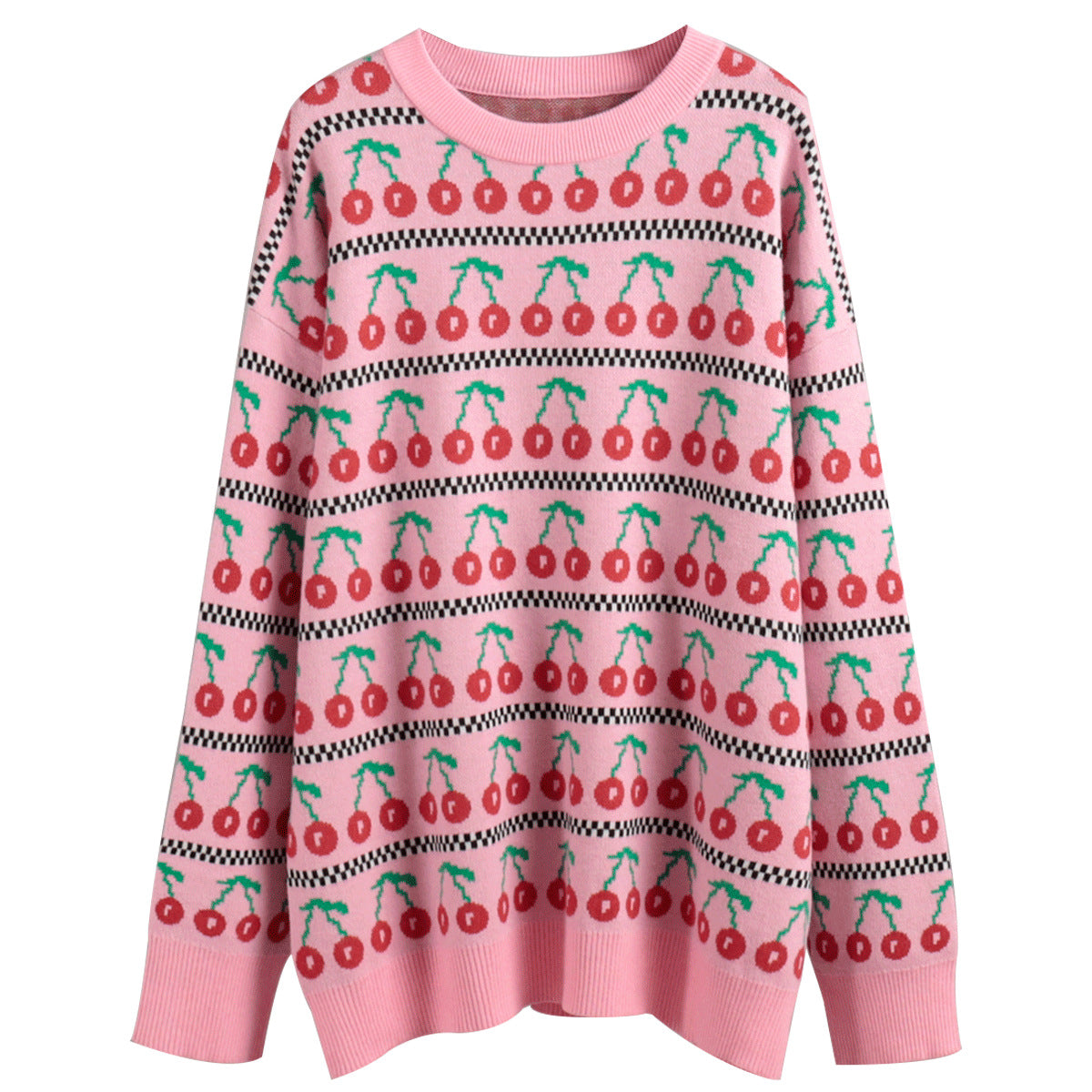 Cherry Print Contrast Color Sweater