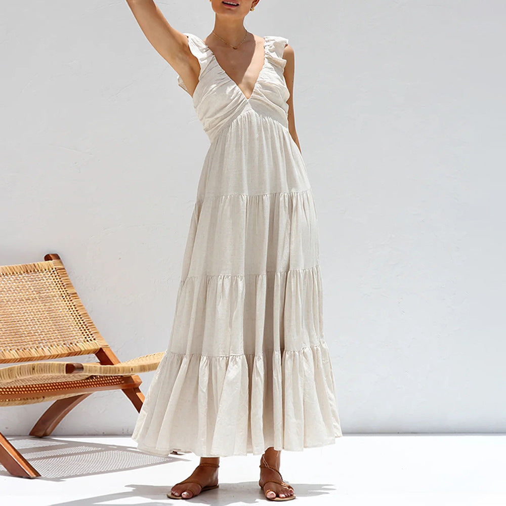 V-Neck Ruffle Sleeveless Maxi Dress