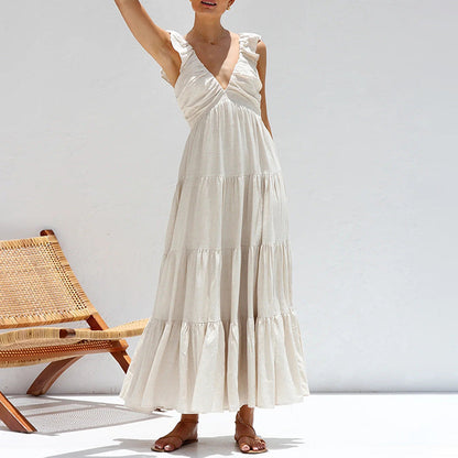 V-Neck Ruffle Sleeveless Maxi Dress