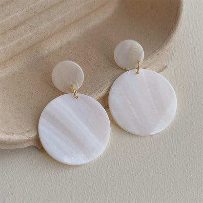 Trendy Oval Shell Discs Drop Stud Earrings