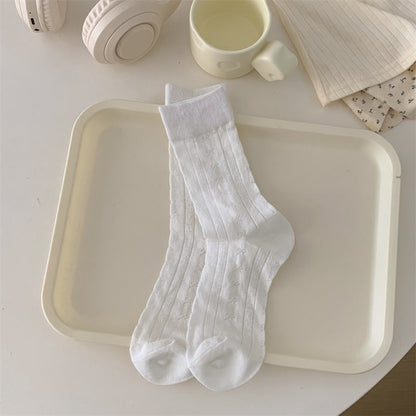 Solid Color Bow Hollow Mesh Thin Socks