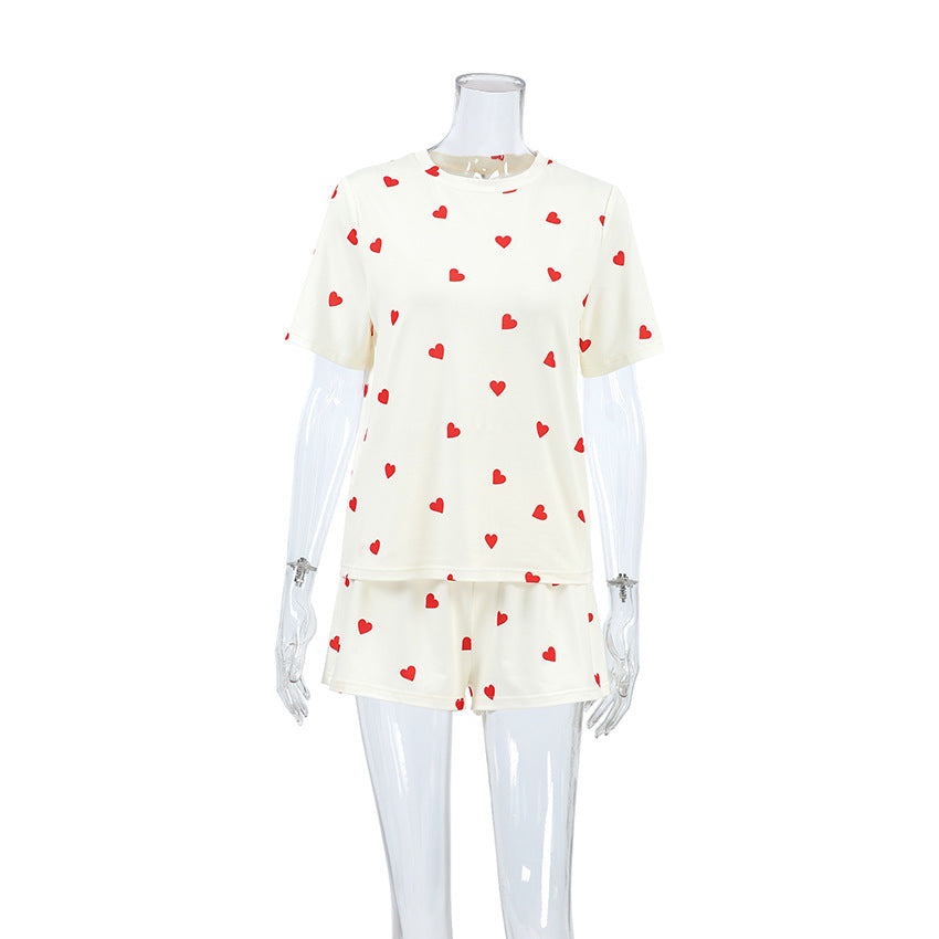 2PCS Love Print Knit Sleepwear Sets