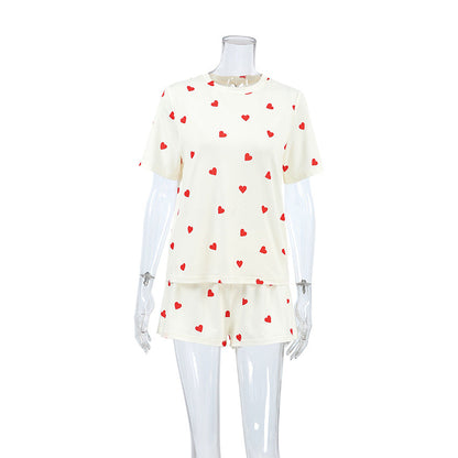 2PCS Love Print Knit Sleepwear Sets
