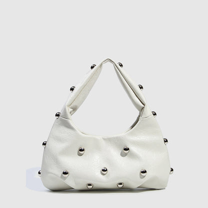 Fashion Studded Solid Color Dumpling Bag