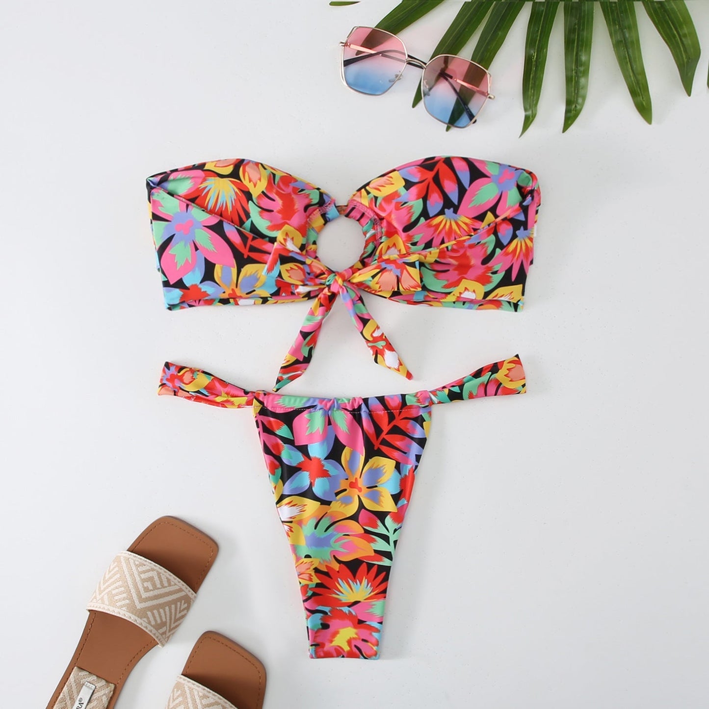 2PCS Flower Print Strapless Sexy Swimwear