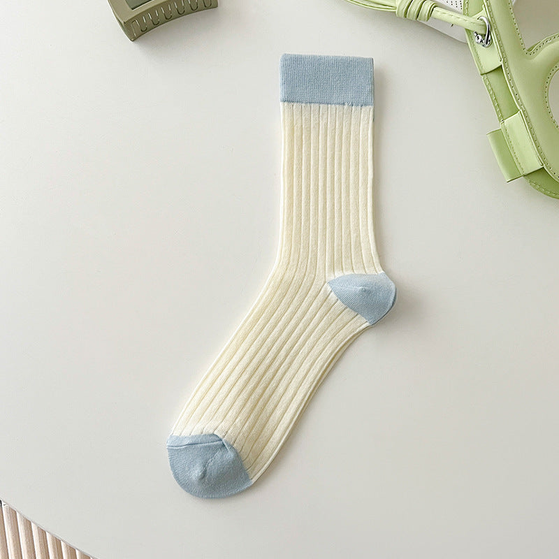 Color Block Ribbed Thin Socks