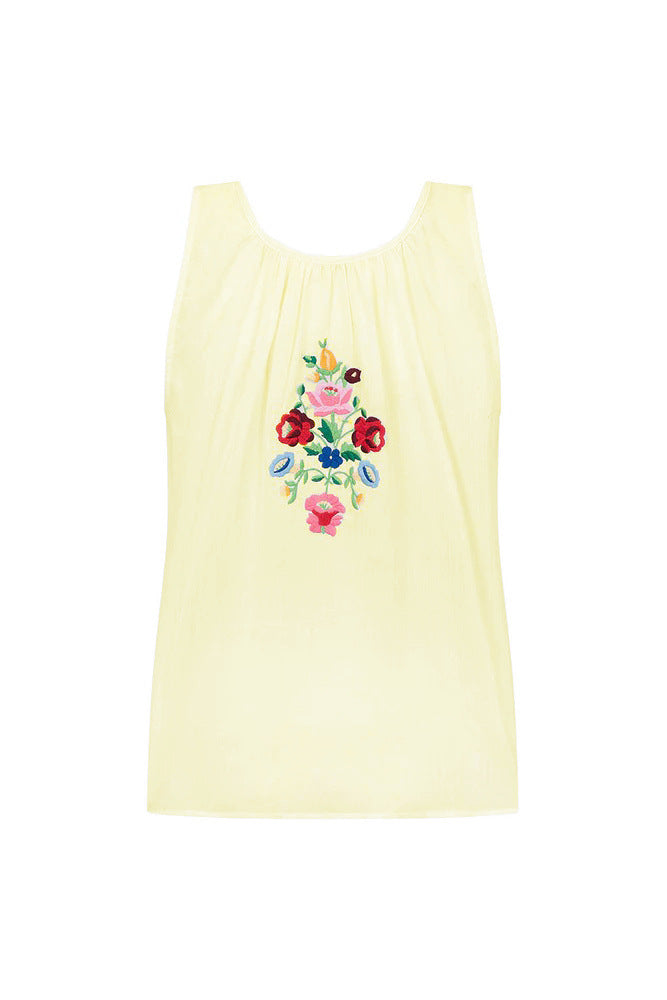Embroidered Flower U-Neck Sleeveless Top