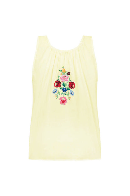 Embroidered Flower U-Neck Sleeveless Top