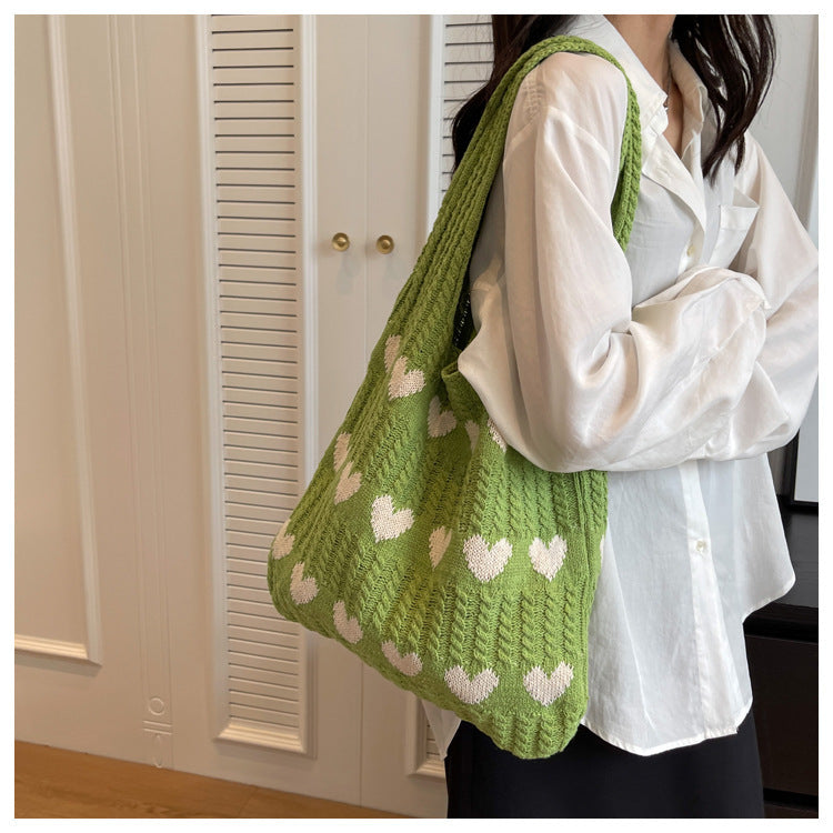 Love Print Color Block Simple Knit Shoulder Bag