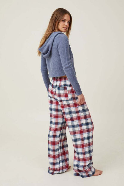 Plaid Loose Pockets Wide Leg Pants