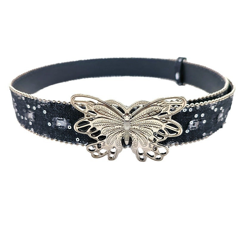 Butterfly Rhinestone Sequin Distressed Belt