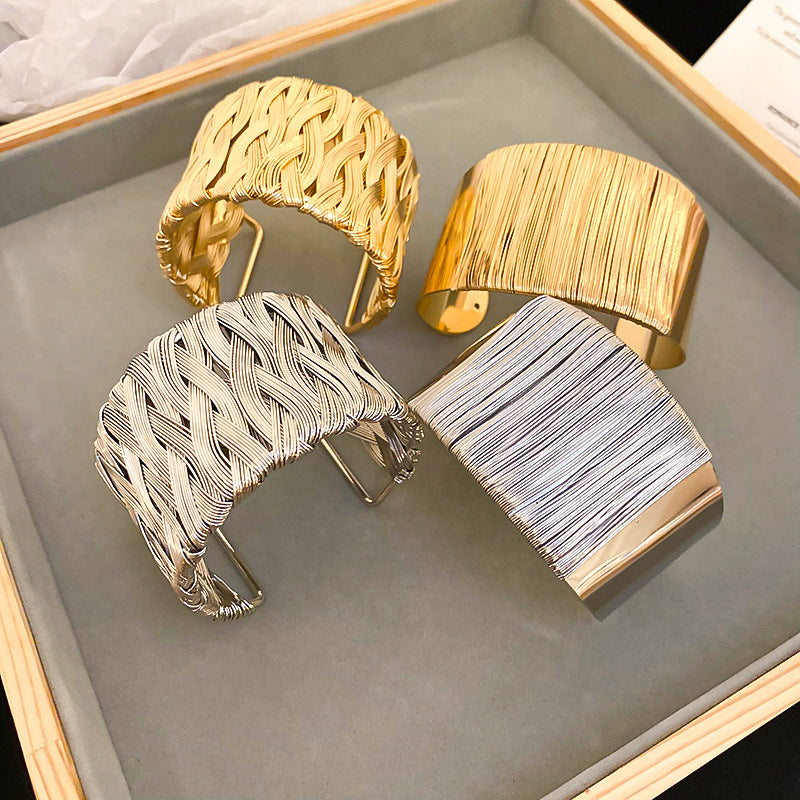 Simple Gold Wide Woven Cuff Bracelet