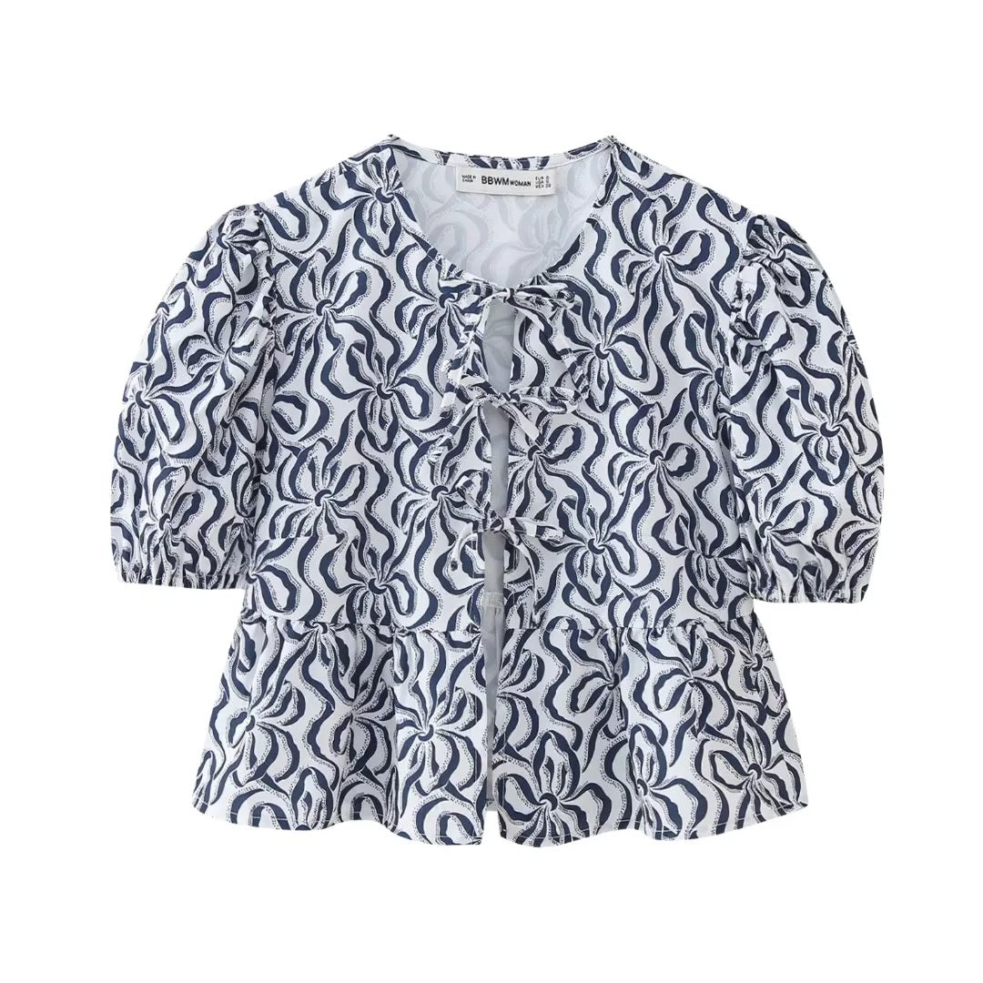 Cute Tie Front Round Neck Pullover Top