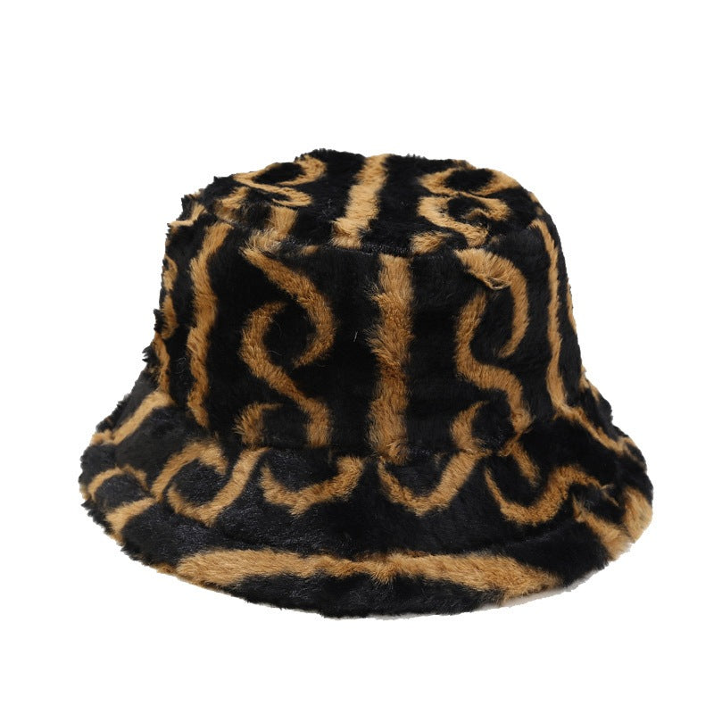 Striped Warm Plush Casual Bucket Hats