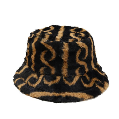 Striped Warm Plush Casual Bucket Hats