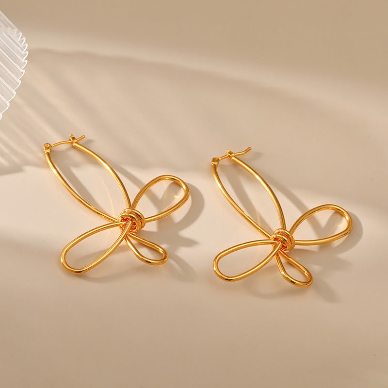 Gold Plated Hollow Bow Stud Earrings