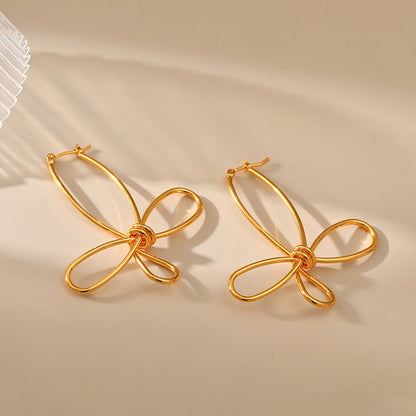 Gold Plated Hollow Bow Stud Earrings