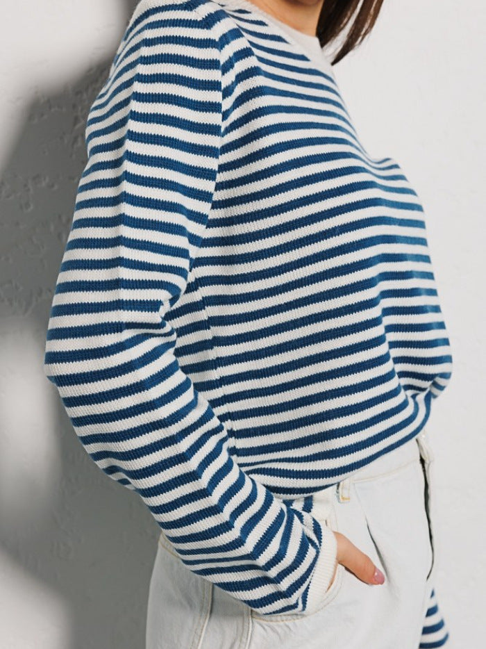 Stripe Contrast Color Knit Tops