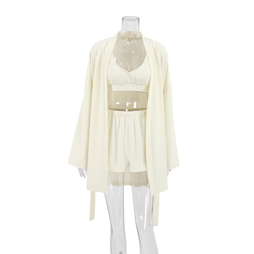 3PCS Waffle Solid Color Homewear Sets